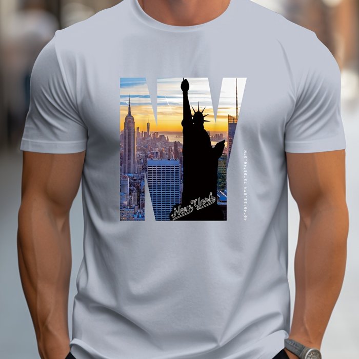NY Graphic Print Men's Casual Short Sleeve T-shirt for Summer Outdoor - Creative Top