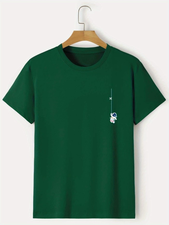 Astronaut Pattern Print Men's Comfy T-shirt - Graphic Tee for Summer Outdoor Comfort