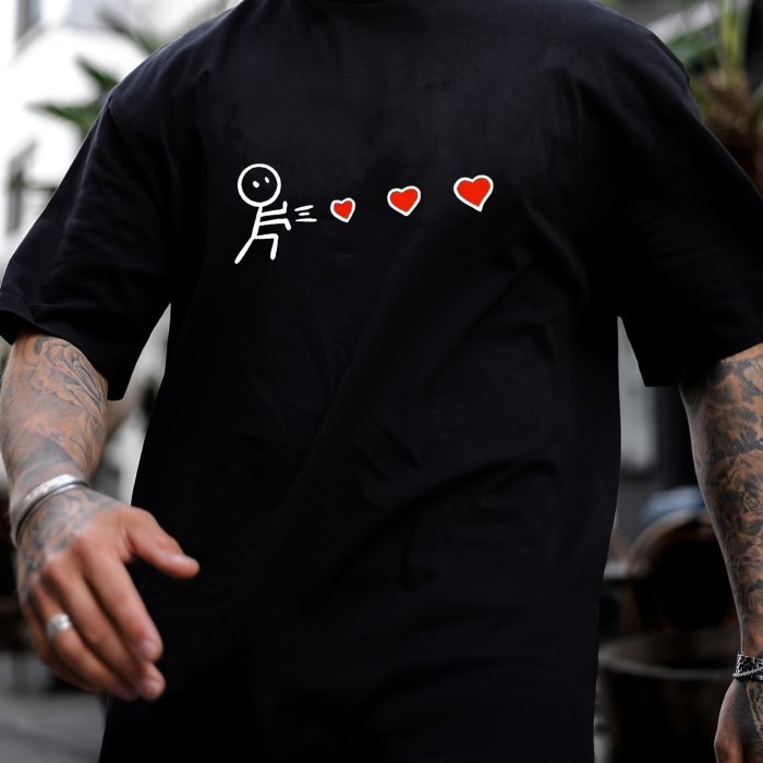 Men's Shooting Hearts Print T-Shirt - Casual Short Sleeve Tee for Summer