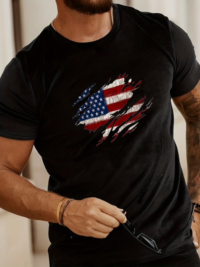 American Flag Print Men's Comfy T-shirt - Summer Outdoor Graphic Tee
