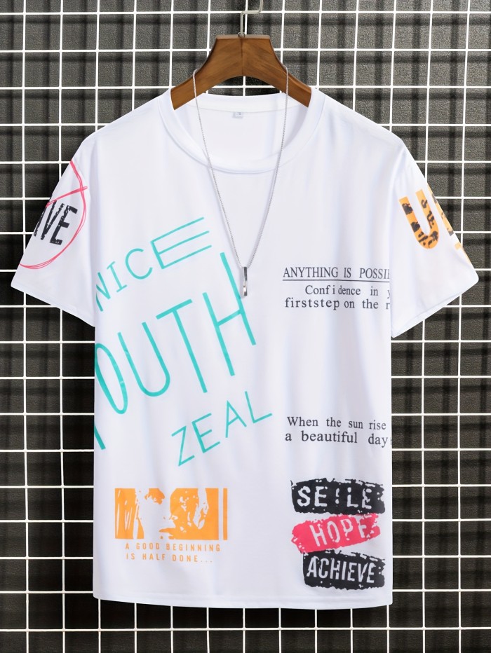 Men's Stylish Slogan Print Trendy T-shirt - Graphic Tee for Summer
