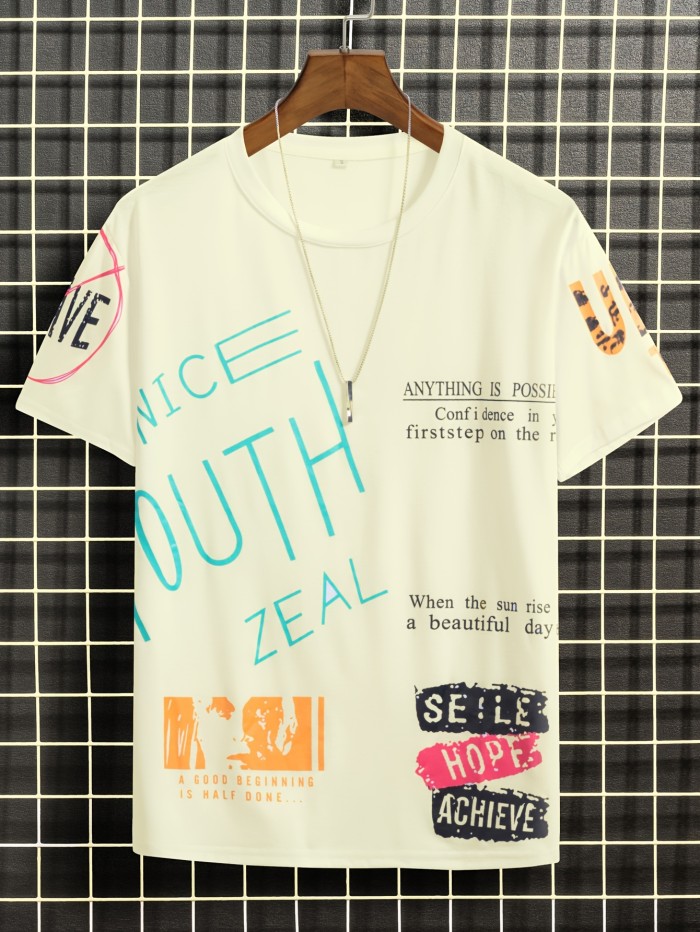 Men's Stylish Slogan Print Trendy T-shirt - Graphic Tee for Summer
