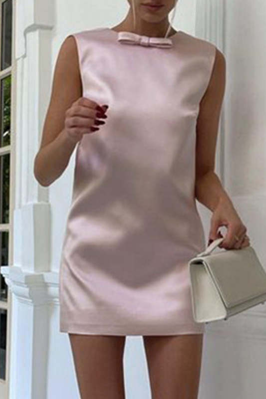 Sweet Elegant Solid Backless With Bow O Neck One Step Skirt Dresses