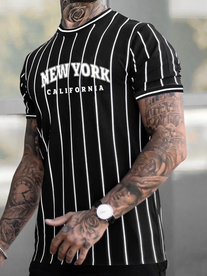 Los Angeles Striped T-shirt for Men - Casual Street Style Tee Shirt for Summer