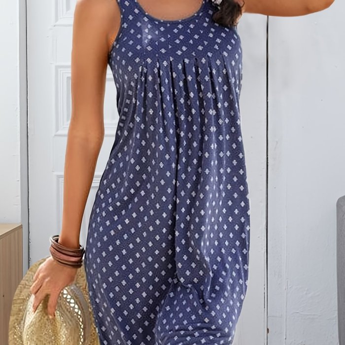 Sleeveless Casual Loose Print Dress for Women - Fashionable Summer Holiday Clothing