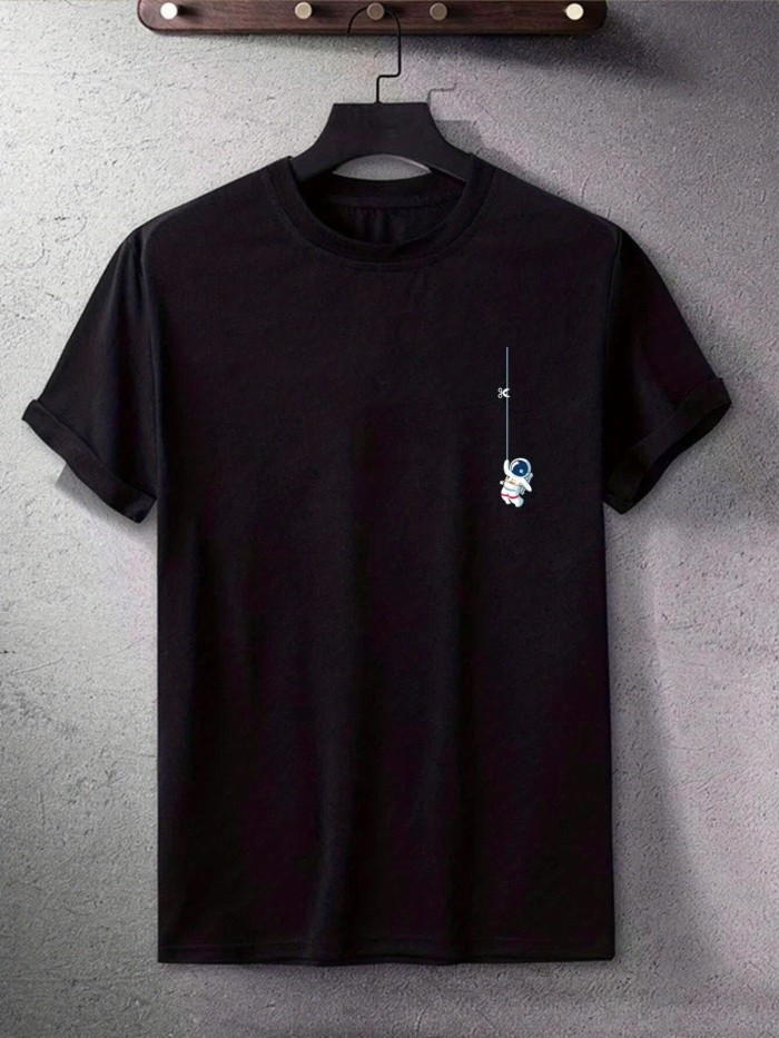 Astronaut Pattern Print Men's Comfy T-shirt - Graphic Tee for Summer Outdoor Comfort