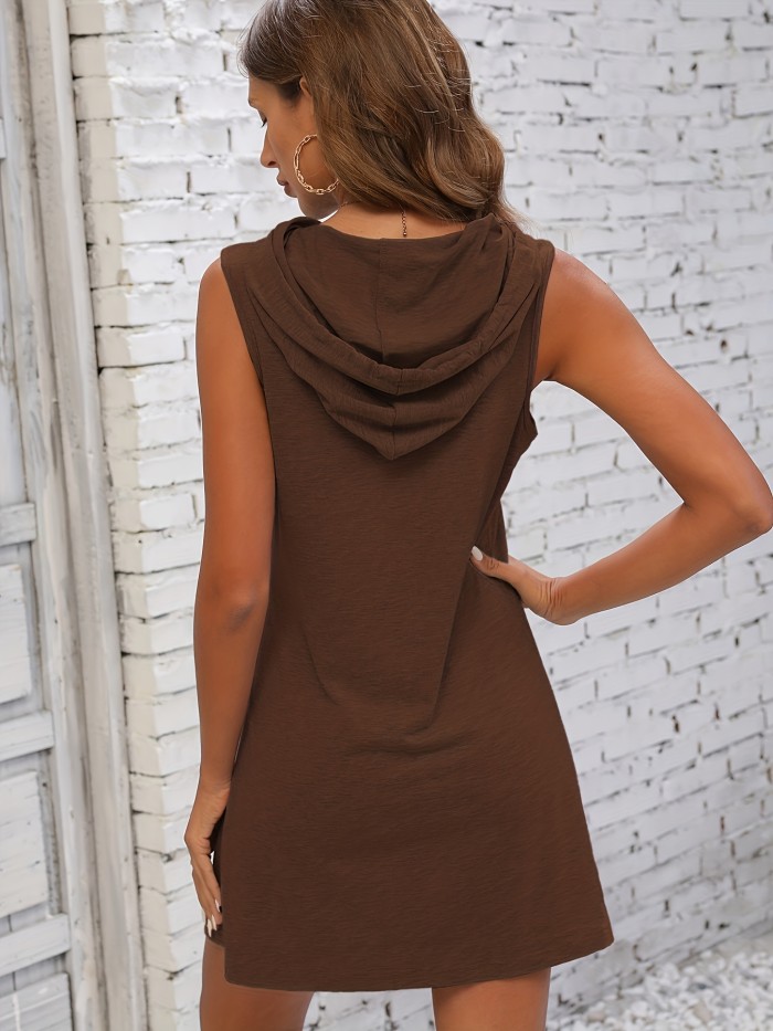 Women's Drawstring Sleeveless Hooded Dress - Casual Spring & Summer Clothing
