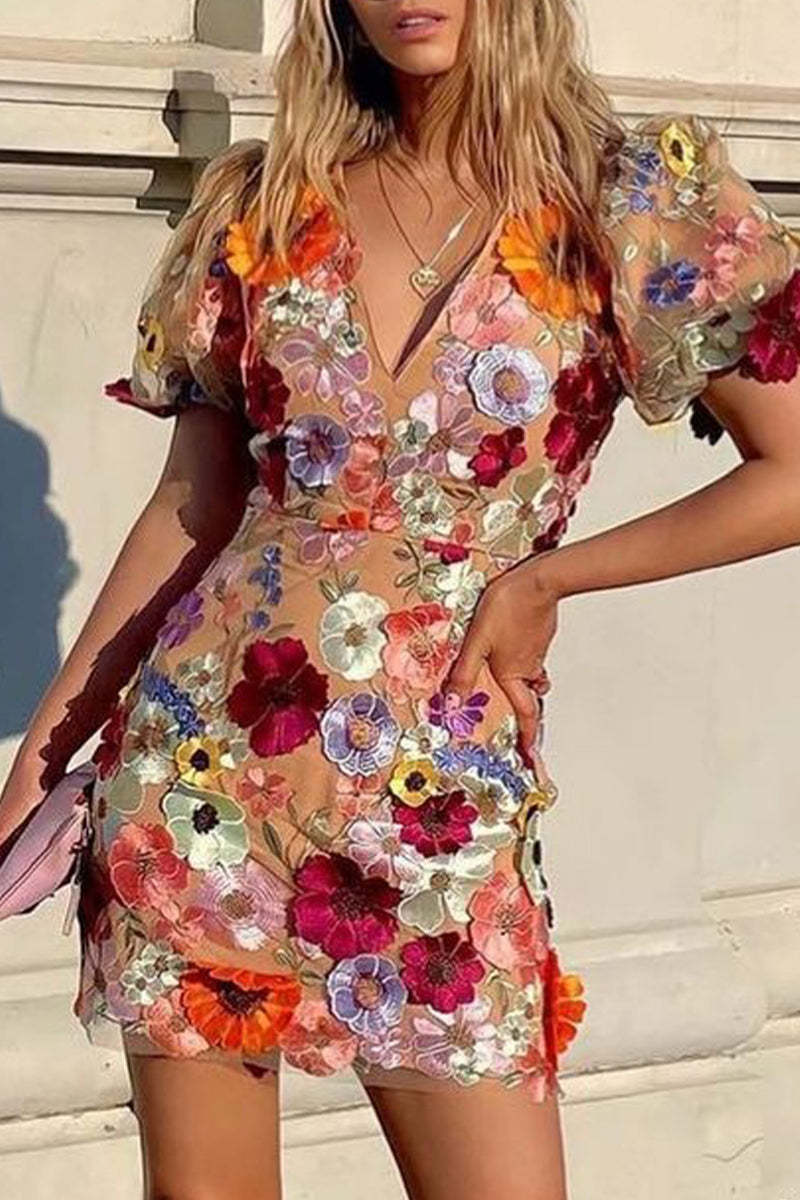 Sexy Solid Color Pocket Flower Shape U Neck Princess Dresses