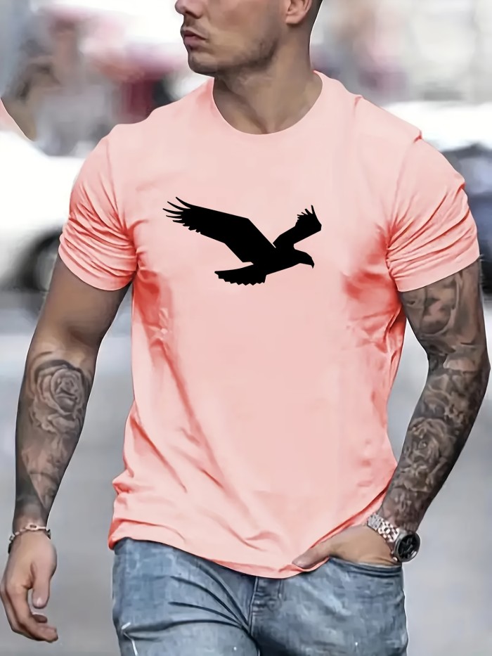 Eagle Pattern Men's Casual Street Style Tee Shirt for Summer and Fall