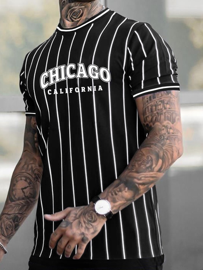 Los Angeles Striped T-shirt for Men - Casual Street Style Tee Shirt for Summer