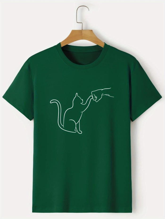 Cat Round Neck T-shirts, Causal Tees, Short Sleeves Tops, Men's Summer Clothing