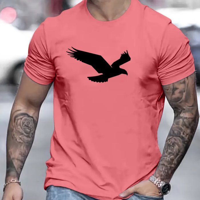 Eagle Pattern Men's Casual Street Style Tee Shirt for Summer and Fall