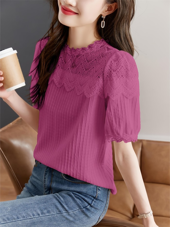 Elegant Short Sleeve Lace Blouse for Women - Perfect for Spring & Summer