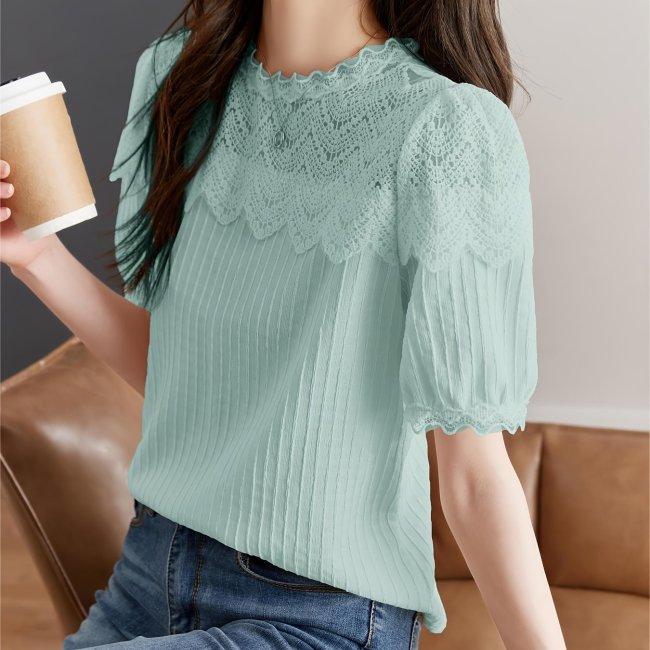 Women Casual Sweet Fashion Short Sleeve Tassel Design Blouse