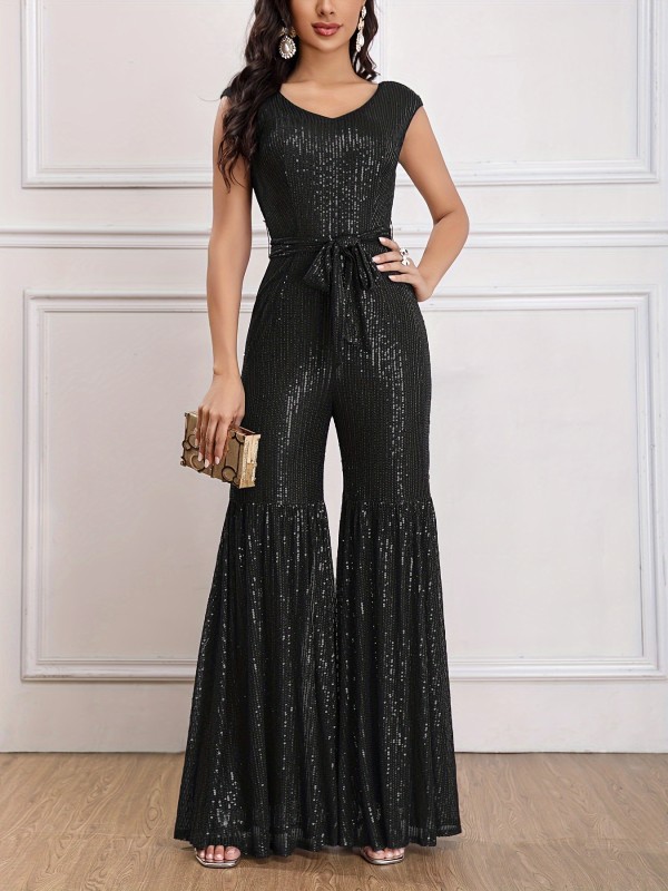 Elegant Sequined Flared Leg Jumpsuit for Women - Perfect for Spring & Summer