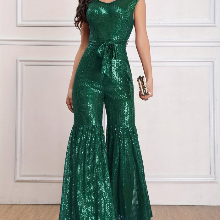 Elegant Sequined Flared Leg Jumpsuit for Women - Perfect for Spring & Summer