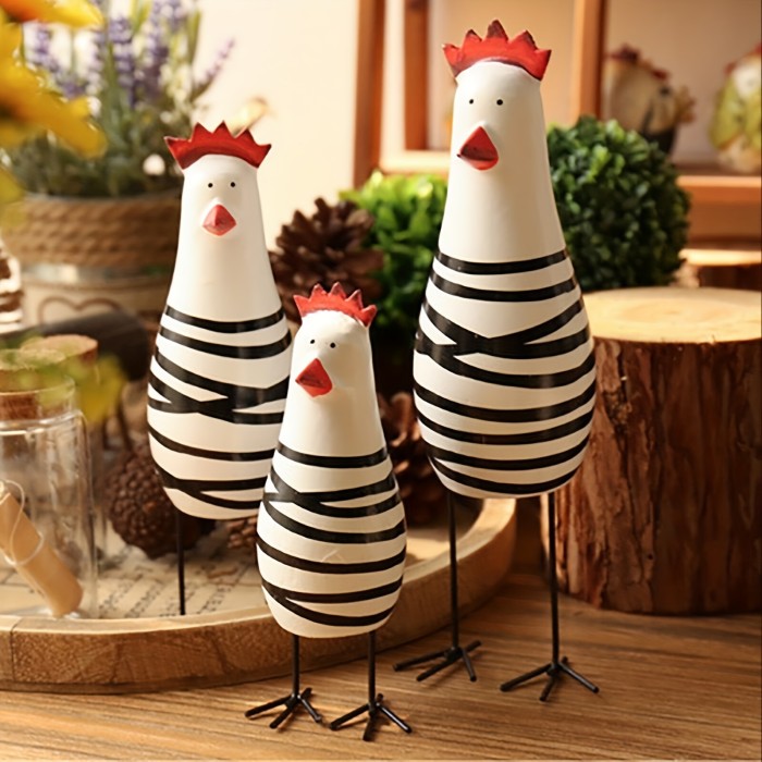 3pcs Wooden Chicken Figurine - Modern Home Decor and Unique Gift for Christmas, Easter, and Birthdays