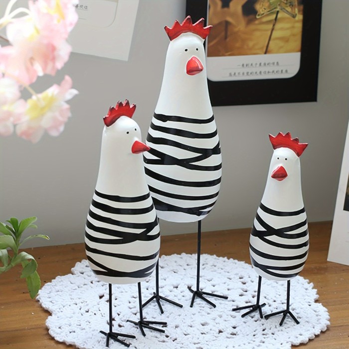 3pcs Wooden Chicken Figurine - Modern Home Decor and Unique Gift for Christmas, Easter, and Birthdays