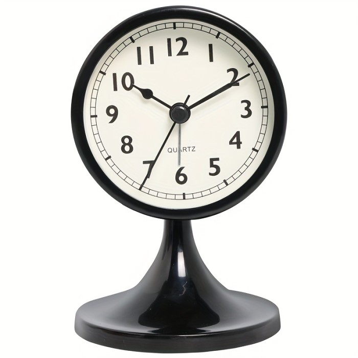 1pc Nordic Metal Round Alarm Clock - Vintage Silent Table Clock with Nightlight - Home Decor