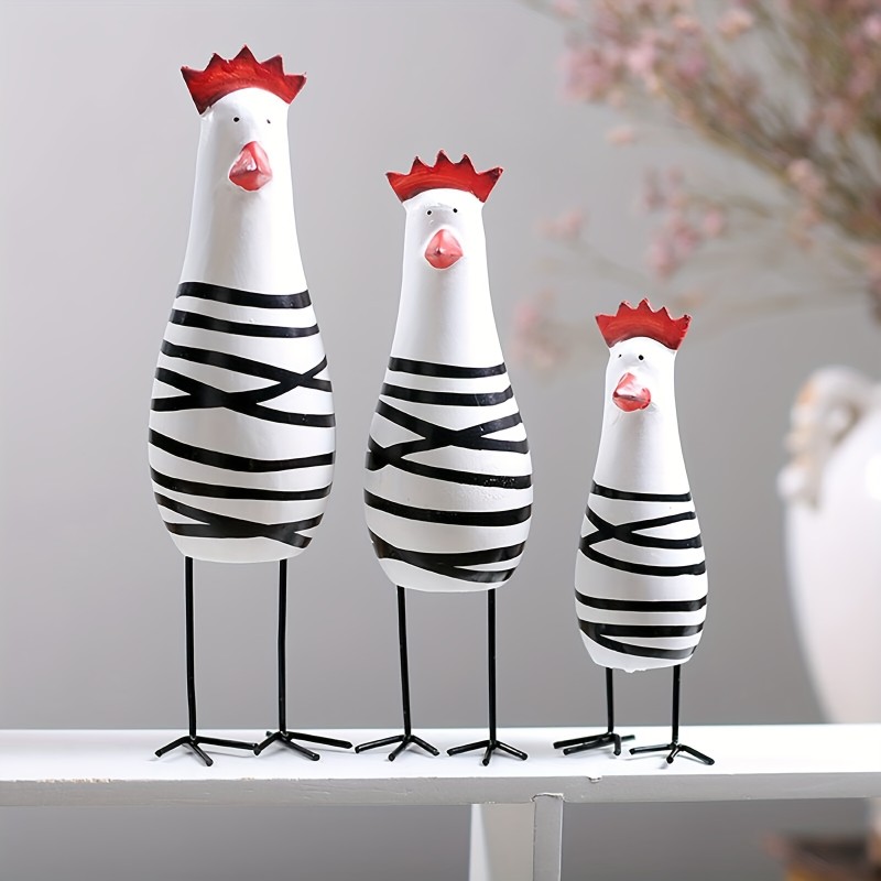 3pcs Wooden Chicken Figurine - Modern Home Decor and Unique Gift for Christmas, Easter, and Birthdays
