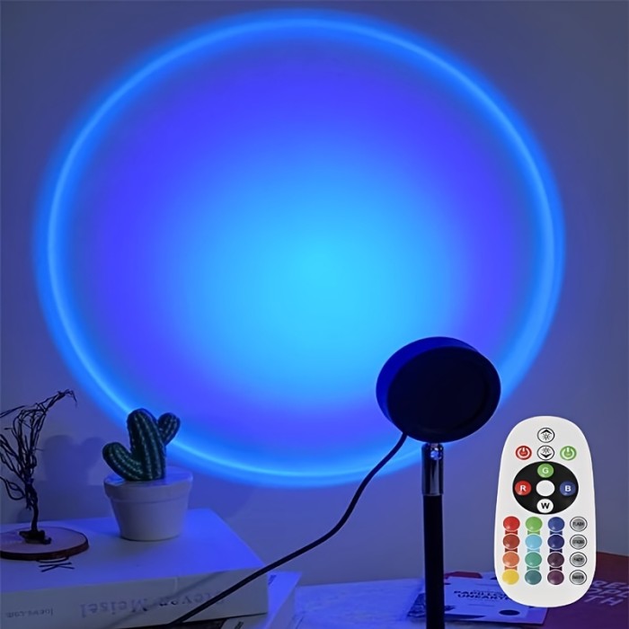1pc 16-Color Changing Sunset Floor Lamp Projector with Remote Control - 360° Rotation Ambient Night Light for Photography, Party, Bedroom, Xmas - Home Decor Lighting