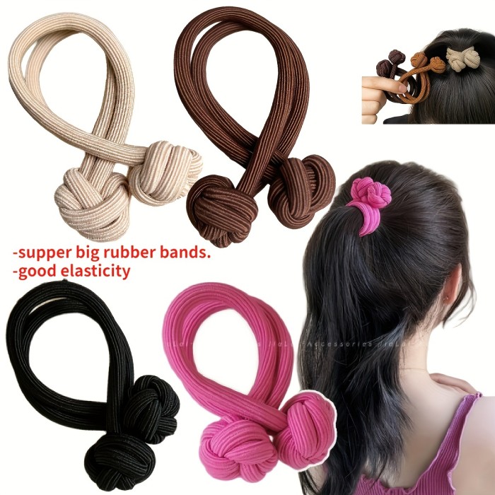 4pcs High Elasticity Knotted Hair Tie - Durable Solid Color Hair Rope for Women - Ponytail Holder and Hair Accessory