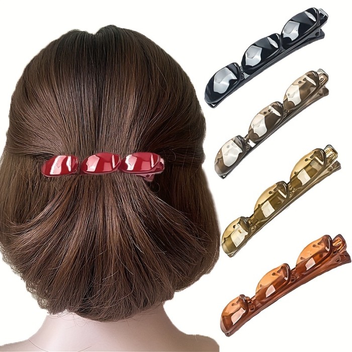 Braided Duckbill Clip with Three Small Clips - Monochrome Side Bangs Hair Accessory