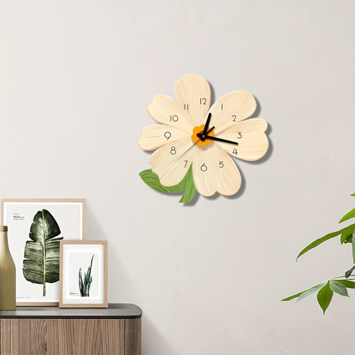 1pc Acrylic Wall Clock, Flower Design Wall Clock, Silent Clock, For Living Room Bedroom, Room Decor, Home Decor, Kitchen, Office Decor, New Year Spring Decor