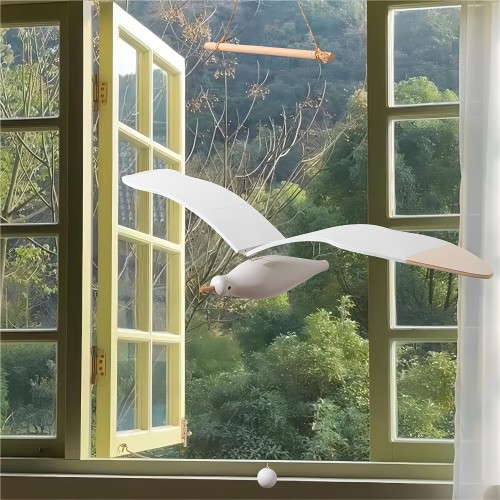 1pc Mediterranean Aerial Seagull Wood Pendant - Creative Hanging Gift for Home Décor and Healing