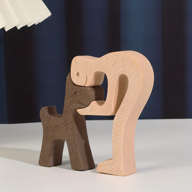 2pcs Wooden Abstract Human and Dog Home Decoration Ornaments - Cute Decor for Living Room, Bar, Cafe - Tabletop Display