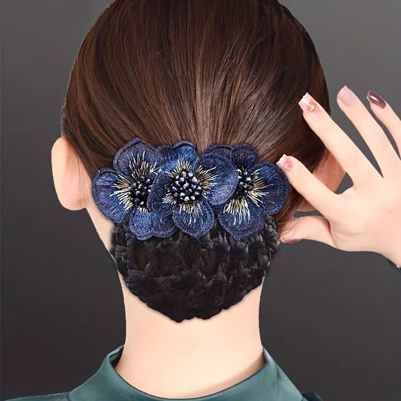 Vintage Beaded Flower Hair Net - Elegant Hair Accessory for Stewardesses and Bank Clerks