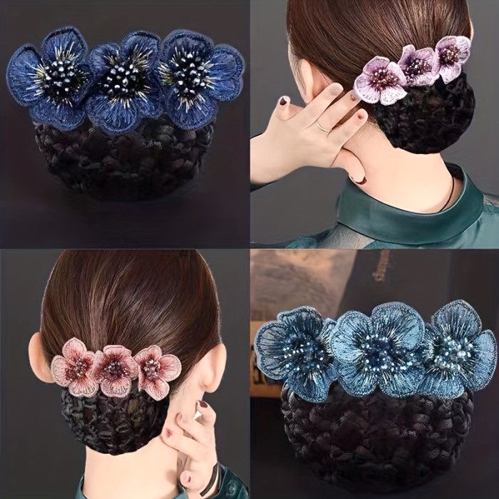 Vintage Beaded Flower Hair Net - Elegant Hair Accessory for Stewardesses and Bank Clerks