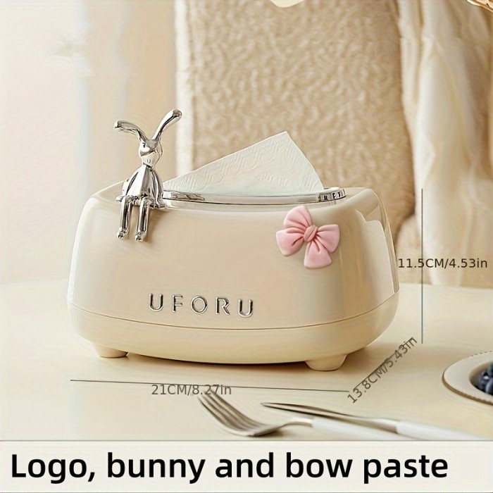 1pc Cute Rabbit Tissue Box Cover - Desktop Tissue Holder for Bathroom and Living Room - Home Decor and Bathroom Accessories