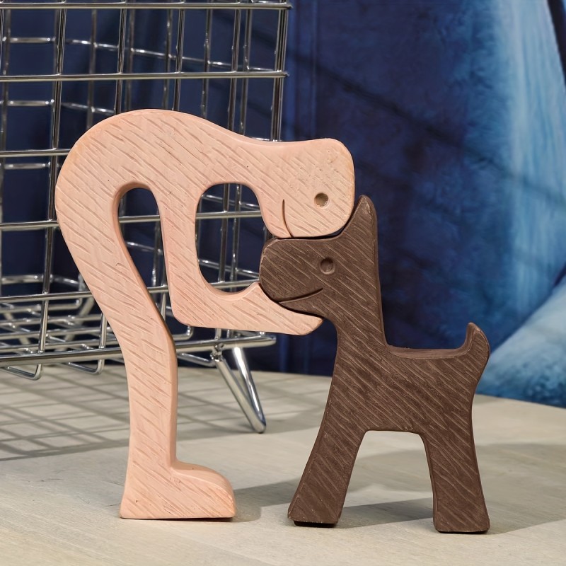2pcs Wooden Abstract Human and Dog Home Decoration Ornaments - Cute Decor for Living Room, Bar, Cafe - Tabletop Display