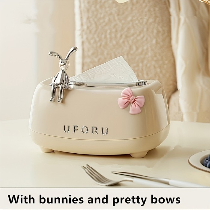 1pc Cute Rabbit Tissue Box Cover - Desktop Tissue Holder for Bathroom and Living Room - Home Decor and Bathroom Accessories