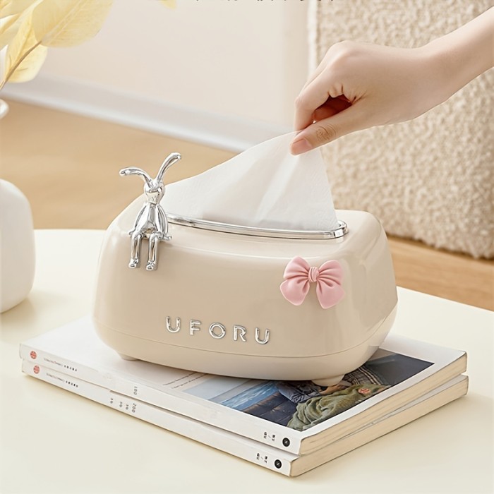 1pc Cute Rabbit Tissue Box Cover - Desktop Tissue Holder for Bathroom and Living Room - Home Decor and Bathroom Accessories