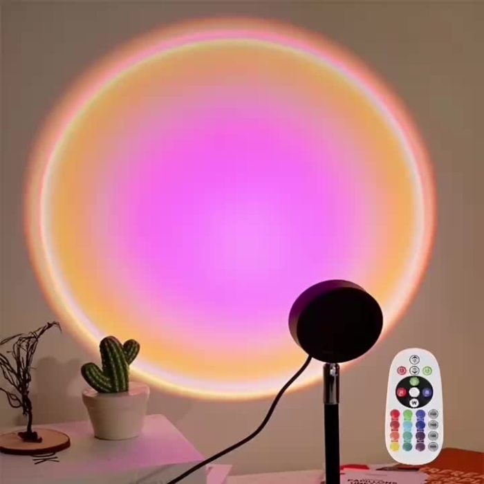 1pc 16-Color Changing Sunset Floor Lamp Projector with Remote Control - 360° Rotation Ambient Night Light for Photography, Party, Bedroom, Xmas - Home Decor Lighting