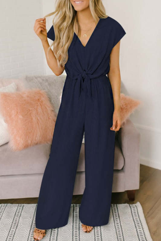 Fashion Street Solid Backless V Neck Loose Jumpsuits(3 Colors)