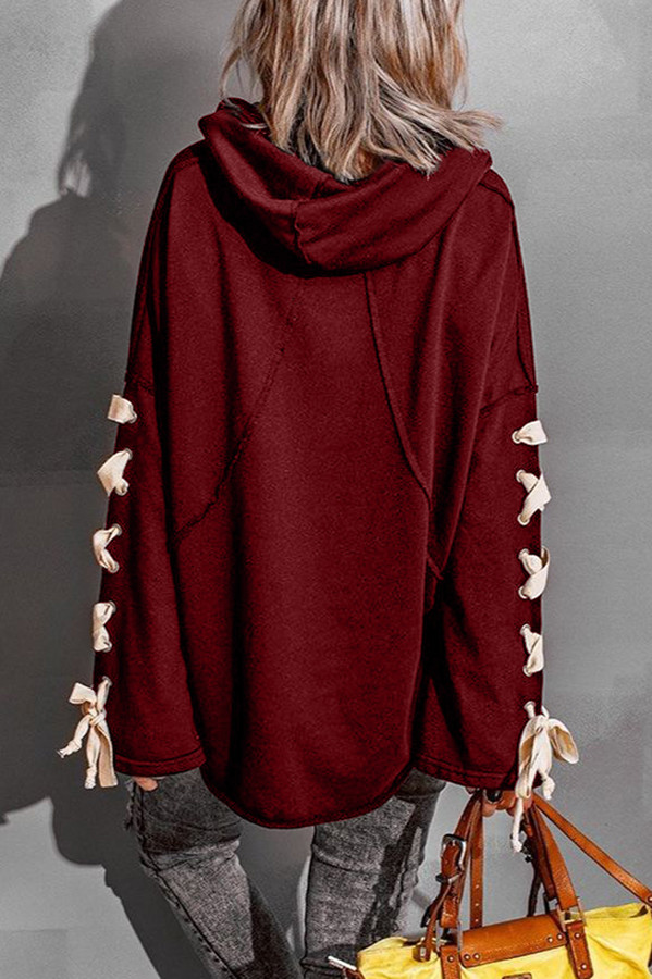 Lace Up Hooded Dolman Sleeve Hoodie