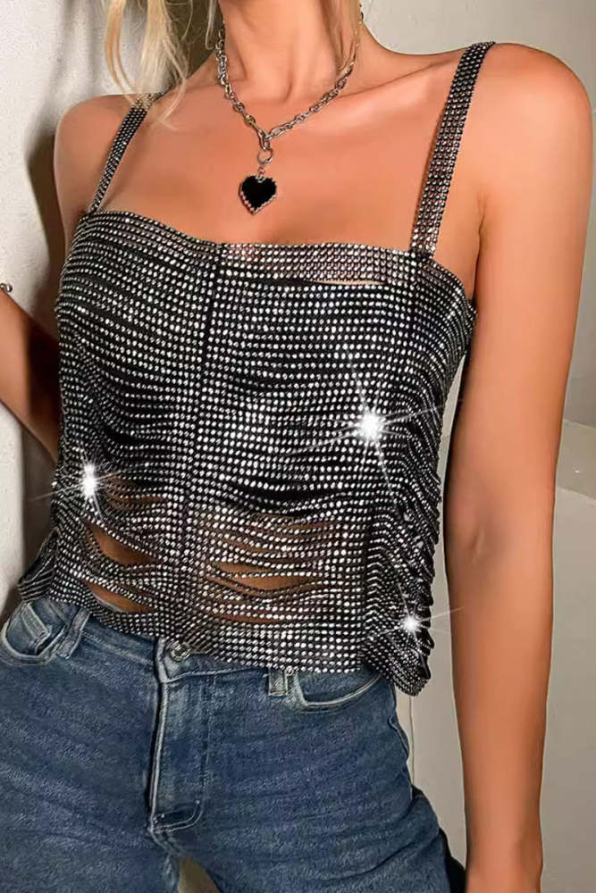 Sexy Solid Hollowed Out Backless Square Collar Tops