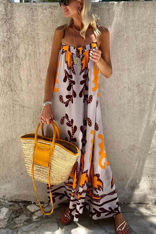 SundayЎЇs Color Palette Ethnic Printed Loose Cami Maxi Dress