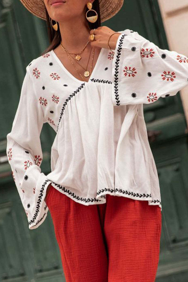 Fashion Elegant Print Patchwork V Neck Tops main image 1