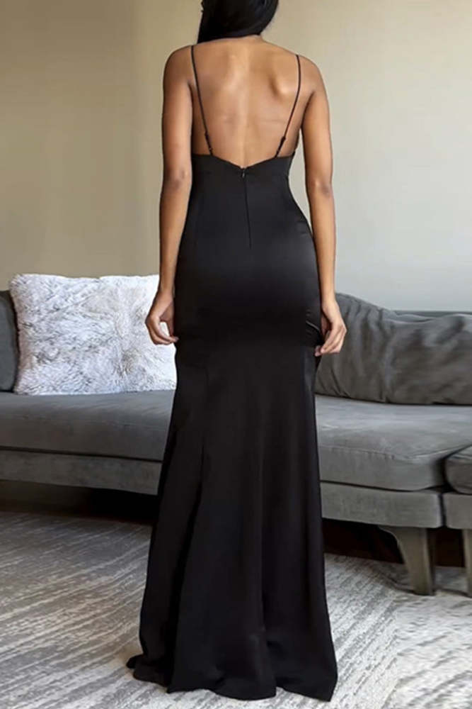 Sexy Solid Slit With Bow Contrast V Neck Wrapped Skirt Dresses