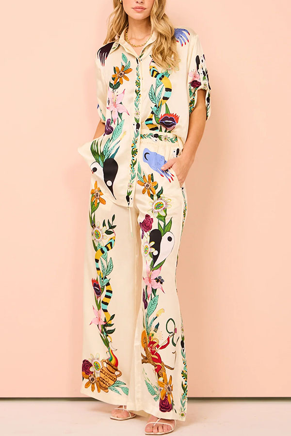 Unique Wrap-Effect Satin Wide-Leg Pants