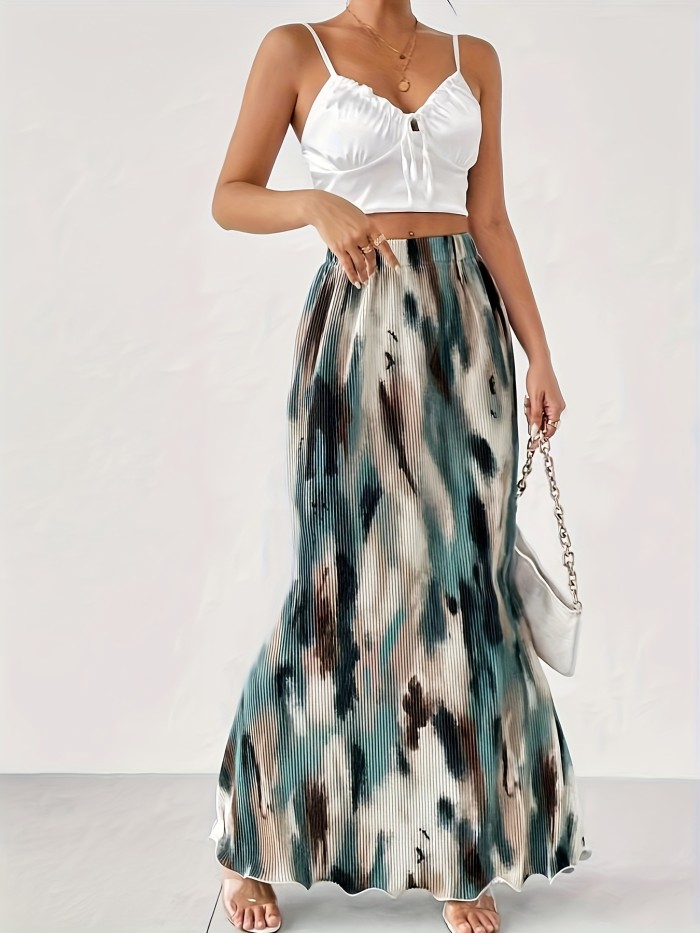 Tie Dye High Waist Bodycon Maxi Skirt for Women - Elegant Mermaid Hem and Textured Design