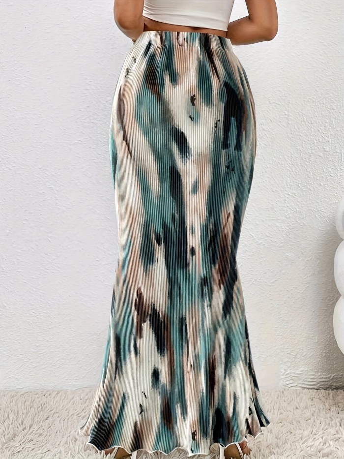 Tie Dye High Waist Bodycon Maxi Skirt for Women - Elegant Mermaid Hem and Textured Design
