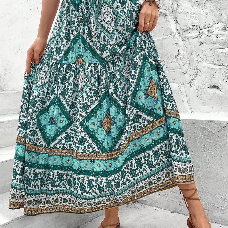 Ethnic Floral Print High Waist Skirt, Vacation Style Maxi Skirt For Spring & Summer, Women's Clothing