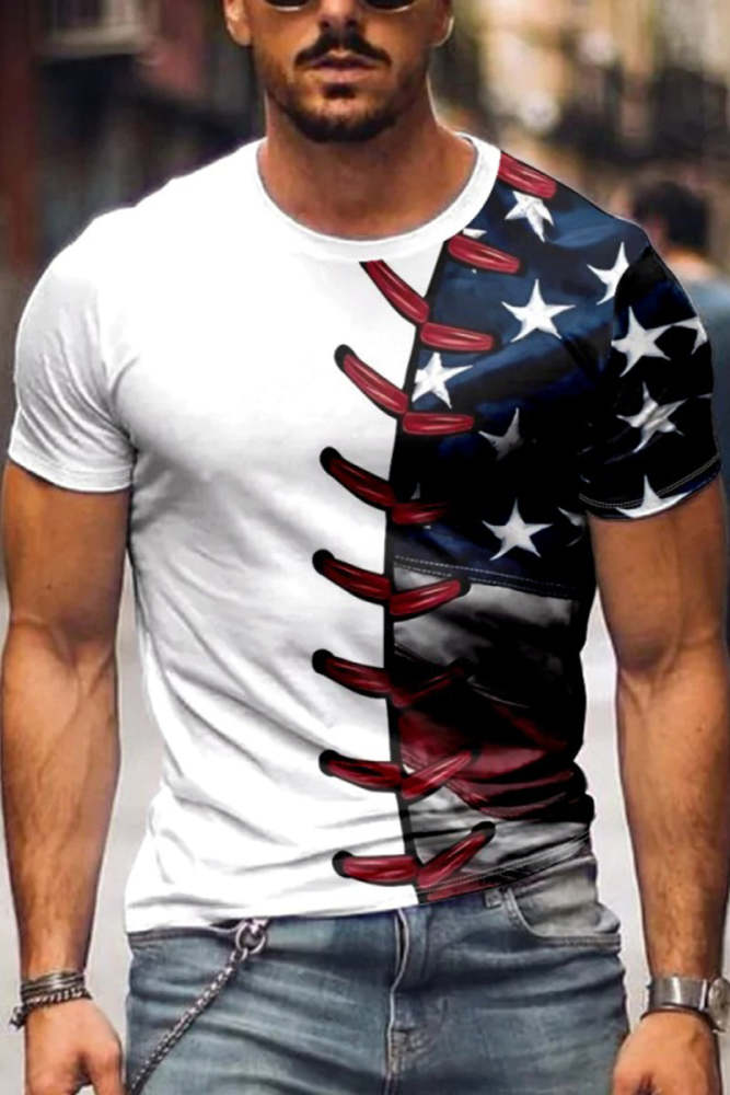 Men's Fashion Washing Short Sleeve Baseball Printed T-shirt