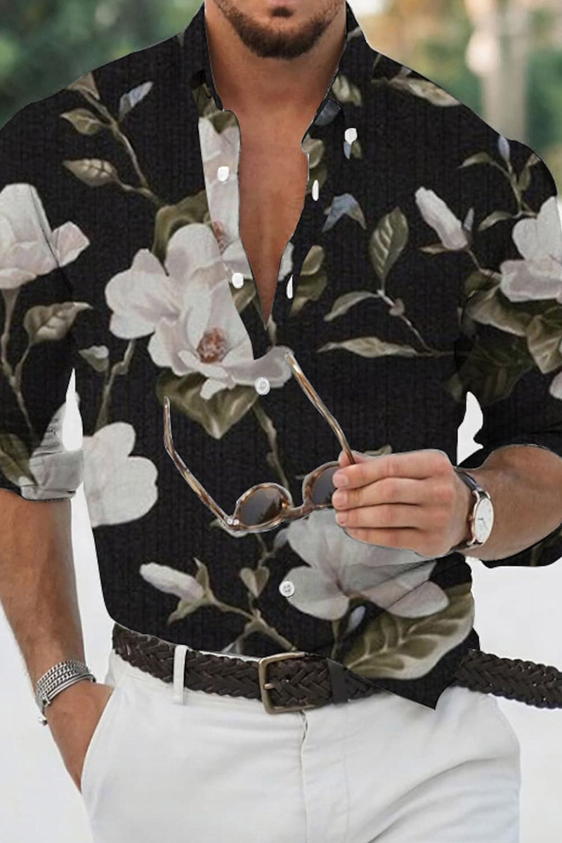 Floerns Men's Glitter Lapel Collar Shirt - Long Sleeve Button-Up Streetwear Top