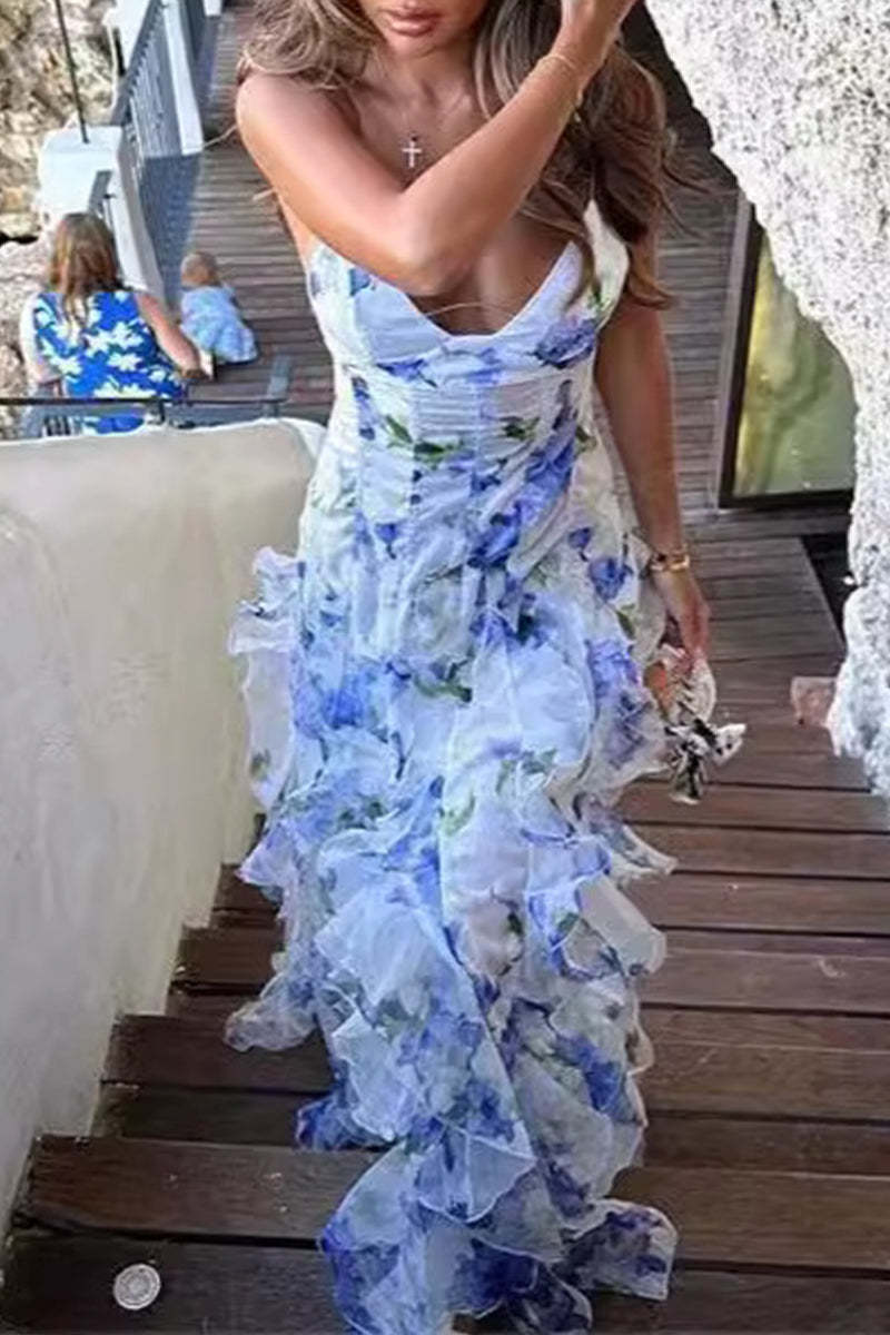 Sexy Ruffle Flounce U Neck Sling Dresses main image 1